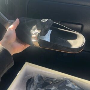 Burberry Black Slides with Metallic Buckle